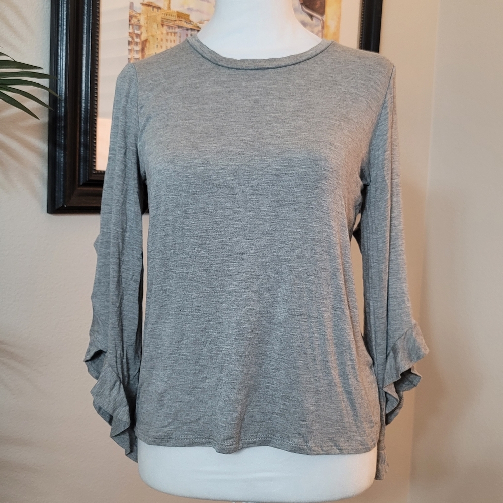 Avec Les Filles Cotton Top with Ruffled Sleeves